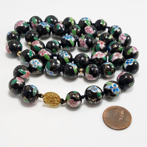 Vintage Chinese Hand Knotted Beaded Necklace, Imported 1960s - Picture 6 of 10